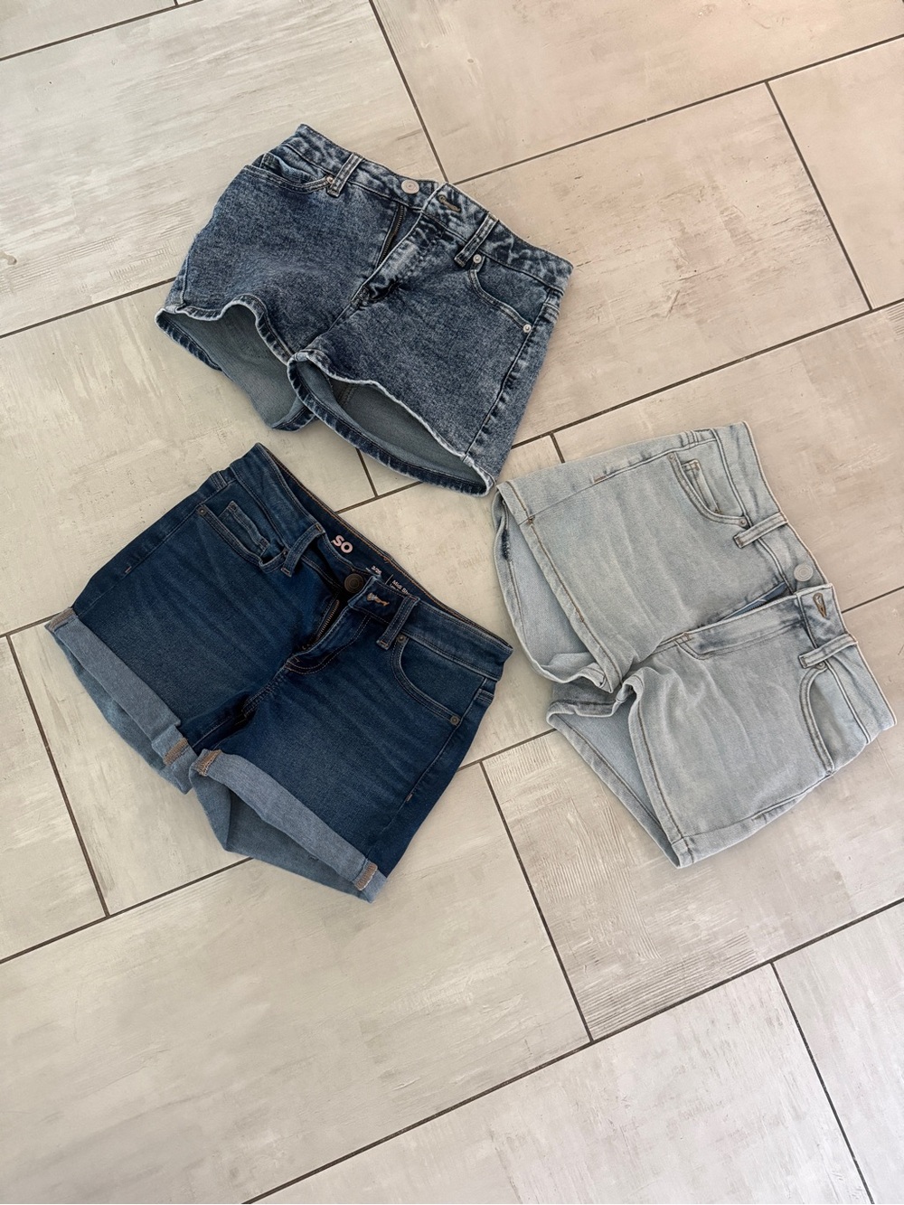 Set of 3: Women's Denim Shorts Trio - Dark Blue, Medium Blue, Light Blue